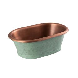 Vasque en cuivre rétro - 53 cm x 34,5 cm x 18 cm -  Cuivre avec extérieur vert-de-gris