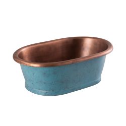 Vasque en cuivre rétro - 53 cm x 34,5 cm x 18 cm - Cuivre avec extérieur bleu patiné