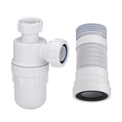 Siphon bouteille et raccord cuvette pour pack WC et lavabo sur colonne - Cranplas