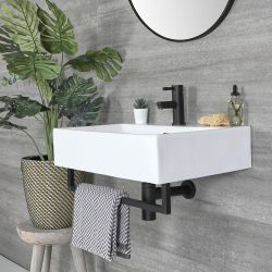 Lavabo suspendu avec barre porte serviettes – Blanc - Rectangulaire - Choix de tailles et de finitions du porte serviettes - Sandford