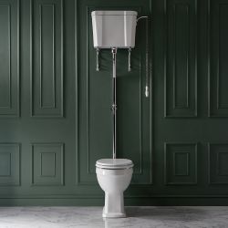 Cuvette WC rétro blanche avec réservoir haut et abattant blanc – Choix de finitions du kit pour chasse d’eau - Richmond