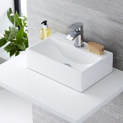Lave-main suspendu moderne – Blanc – 36 cm x 25 cm (1 trou) - Sandford