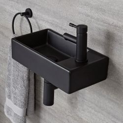 Lave-main suspendu rectangulaire – Noir – 40 cm x 22 cm - 1 trou - Nox