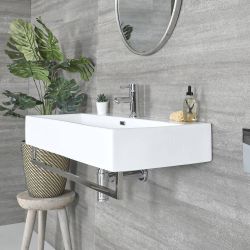 Vasque suspendue rectangulaire – Blanc – 101 cm x 42,5 cm – Porte-serviettes chromé – Sandford