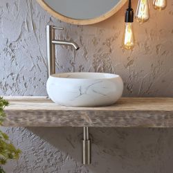 Vasque ronde à poser effet marbre - Sans trou - 36 cm - Alden