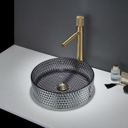 Vasque à poser ronde - En verre cristal - 35,3 cm - Sans trou - Choix finitions - Covelly