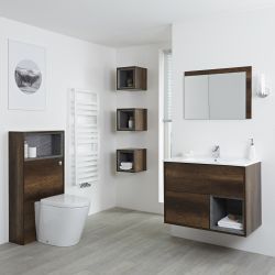 Meuble Lavabo 46.5x81cm - Niche 30cm - Miroir & Pack WC - Hoxton Chêne Foncé