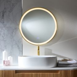 Miroir à LED - Rond - Or satiné - 60 cm x 60 cm - Camila