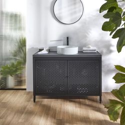 Meuble salle de bain en métal – 121 cm – Noir – Choix de finitions du plan de travail et de lavabos – Beswick