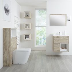 Meuble Lavabo 46.5x81cm - Niche 30cm - Miroir & Pack WC - Hoxton Chêne Clair