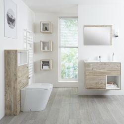 Ensemble de meuble – Meuble vasque suspendu simple 80 cm et meuble WC avec cuvette à poser – Chêne clair – Choix de LED – Hoxton