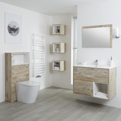 Ensemble de meuble – Meuble vasque suspendu simple 80 cm et meuble WC avec cuvette à poser – Chêne clair – Choix de LED – Hoxton