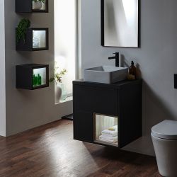 Meuble de salle de bain suspendu avec niche – 60 cm – Choix de vasques, finitions et lumières LED en option – Hoxton