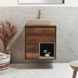 Meuble sous lavabo suspendu avec vasque - 60 cm - Choix de finitions, de vasque et lumières LED en option - Hoxton