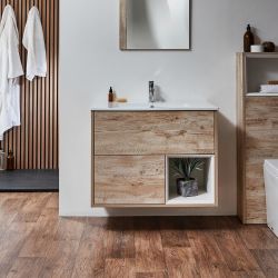 Meuble de salle de bain suspendu avec niche – 81 cm – Choix de finitions, de plan vasques et lumières LED en option – Hoxton