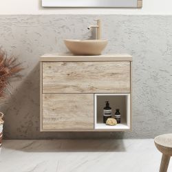 Meuble sous lavabo suspendu avec vasque - 80 cm - Choix de finitions, de vasque et lumières LED en option - Hoxton