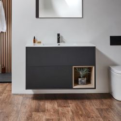 Meuble de salle de bain suspendu avec niche – 101 cm – Avec lavabo – Choix de finitions et lumières LED en option – Hoxton