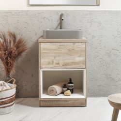 Meuble sous lavabo avec vasque - 60 cm - Choix de finitions, de vasque et lumières LED en option - Hoxton