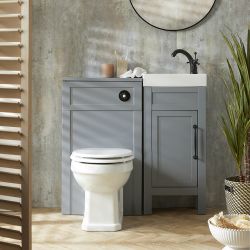 Meuble lavabo rétro avec lavabo – 40 cm – Gris clair – Avec meuble WC et cuvette à poser Richmond – Choix de poignées – Warwick
