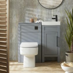 Meuble lavabo rétro avec lavabo – 40 cm – Gris clair – Avec meuble WC et cuvette à poser Sandford – Choix de poignées – Warwick