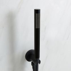 Douchette ronde moderne – Avec support mural et raccord coudé – Noir – Nox