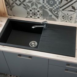 Rocklite Bredon - Évier de Cuisine à Cuve Unique en Composite avec Égouttoir Réversible - Choix de Finitions