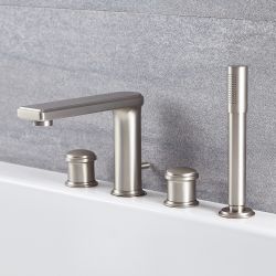 Robinet bain douche - 4 trous - Nickel brossé - Aldwick