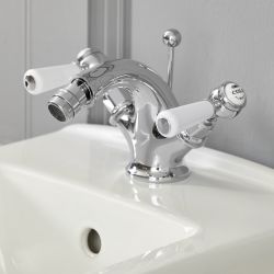 Mélangeur bidet rétro - Commandes à levier – Chromé et blanc – Elizabeth