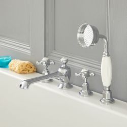 Mélangeur baignoire douche rétro à croisillon - 4 trous - choix de finitions - Elizabeth