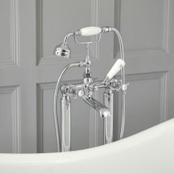 Mélangeur baignoire îlot avec douchette rétro - Commandes en croisillon - Choix de finitions - Elizabeth