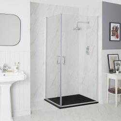 Cabine de douche d’angle à double portes pivotantes – Avec receveur à effet texturé – Choix de tailles - Langley