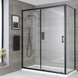 Cabine de douche d’angle à porte coulissante – Noir - Avec receveur blanc - Choix de tailles - Nox