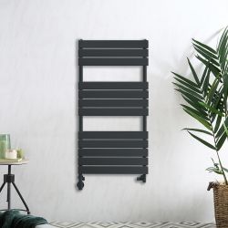 Sèche-serviettes mixte plat - Anthracite - Avec élément électrique, robinets de radiateur - Choix de tailles et de cache-câble - Lustro