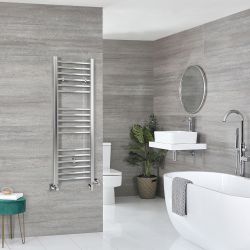 Sèche-serviettes mixte plat - Chromé - 120 cm x 40 cm - Avec élément électrique de 300W, robinets de radiateur et adaptateur - Kent