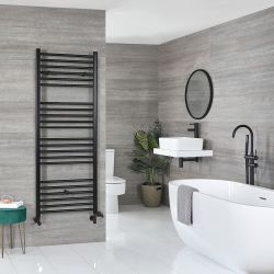 Sèche-serviettes mixte plat - Noir mat - 160 cm x 50 cm - Avec élément électrique de 800W, robinets de radiateur et adaptateur - Nox