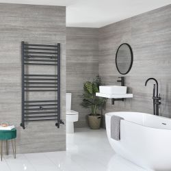 Sèche-serviettes mixte plat - Anthracite - 120 cm x 60 cm - Avec élément électrique de 600W, robinets de radiateur et adaptateur - Artle