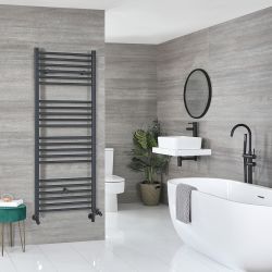 Sèche-serviettes mixte plat - Anthracite - 160 cm x 60 cm - Avec élément électrique de 800W, robinets de radiateur et adaptateur - Artle