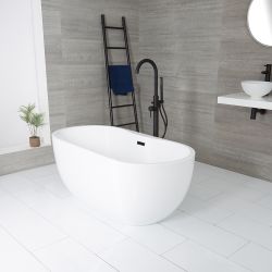 Baignoire îlot moderne ovale – Blanc – 180 cm x 75 cm – Choix de finition du trop-plein – Otterton