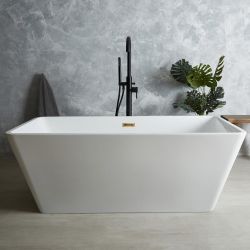 Baignoire îlot moderne rectangulaire – Blanc – 161,5 cm x 72 cm – Choix de finition du trop-plein – Sandford