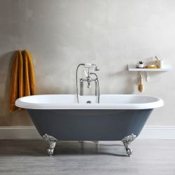 Baignoire îlot à rebord roulé - Gris pierre - 179 cm x 78 cm - Elton