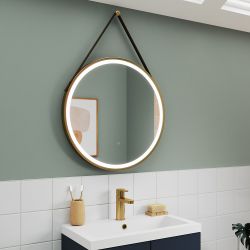 Miroir rond chauffant éclairé LED – Laiton brossé – 21 watts – 80 cm