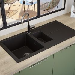 Rocklite Milton - Évier de Cuisine à 1,5 Bac en Composite avec Égouttoir Réversible - Choix de Finitions