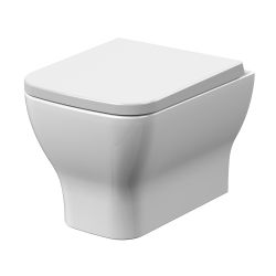 Cuvette WC moderne carrée murale sans brides – Avec abattant à fermeture douce – Hudson Reed