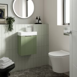 Meuble lavabo cannelé suspendu – Avec vasque – 40,5 cm – Choix de finitions