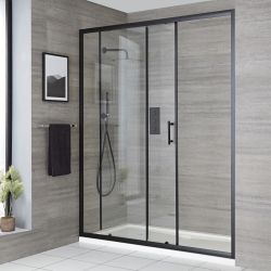 Porte de douche coulissante – Noir – Avec receveur blanc - Choix de tailles – Nox