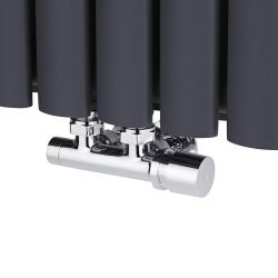 Robinet de radiateur d'angle - Chromé – Raccordement central - Choix d'adaptateurs