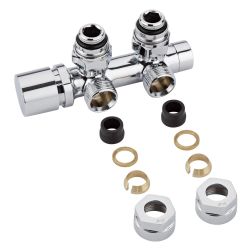 Robinet de radiateur d'angle - Chromé - Adaptateurs cuivre 15mm