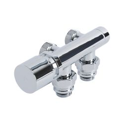 Robinet de radiateur d'angle - Chromé - Raccordement central - Adaptateurs cuivre 14mm