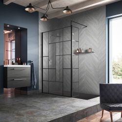Douche italienne au design abstrait – Avec receveur à effet texturé – Noir – Choix de tailles et paroi de retour en option
