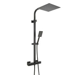 Colonne de douche thermostatique – Avec pommeau de douche carré et douchette – Noir – Arvel